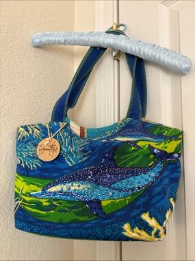 Blue Dolphin Print Canvas Tote Bag by Guy Harvey in excellent condition